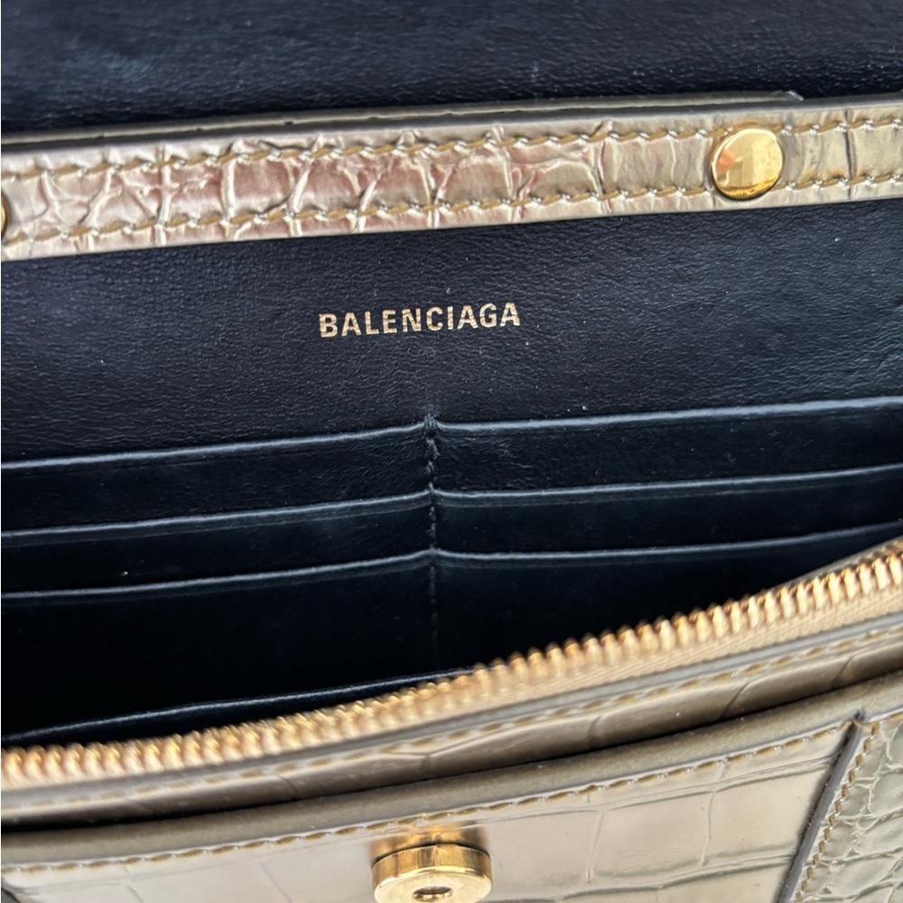 BALENCIAGA Gold Croc-Embossed Wallet on Chain Bag - Picture 6 of 7